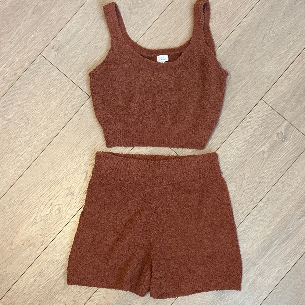 Brown Knit Tank and Shorts Set